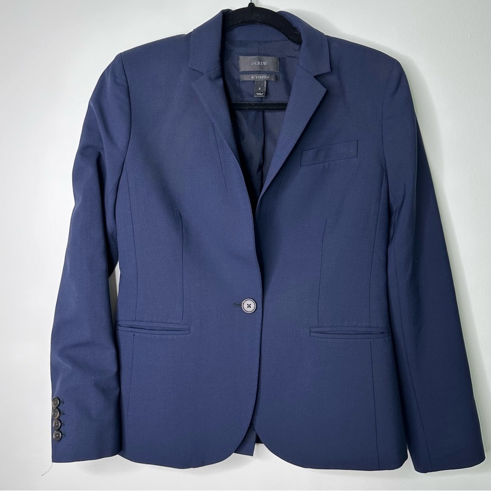 J Crew Bi Stretch Wool Blend Blue Blazer Size 2